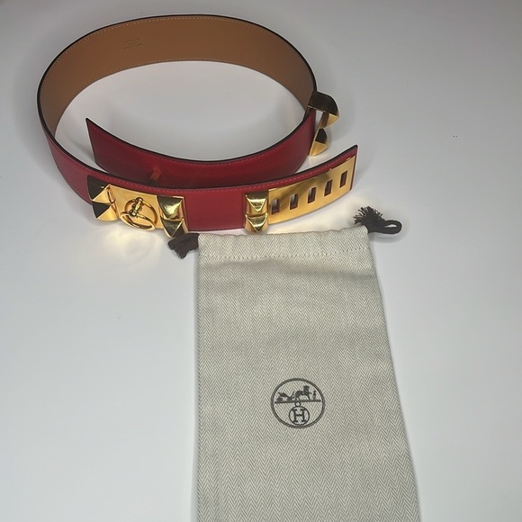 Hermes Sz 75 Red Calfskin COLLIER DE CHIEN Belt GM - Picture 2 of 14
